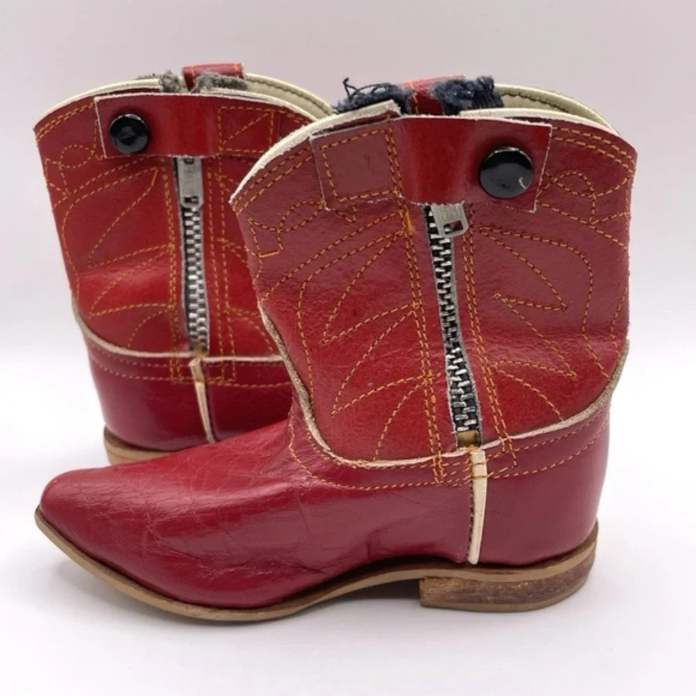 Vintage 50s Red Leather‎ Toddler Cowboy Western Boots Collectible Size 2 Mexico
